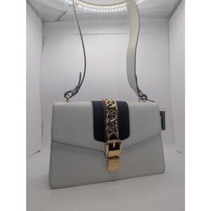 Authentic Gucci White Large Sylvie Top Handle Bag with COA and Silk Dust Bag